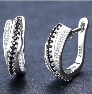 Black Spinnel and CZ 925 Earrings